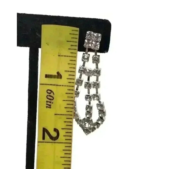 Vintage Earrings Rhinestone Long Dangle Wedding Sparkle Statement Pierced - Picture 6 of 7